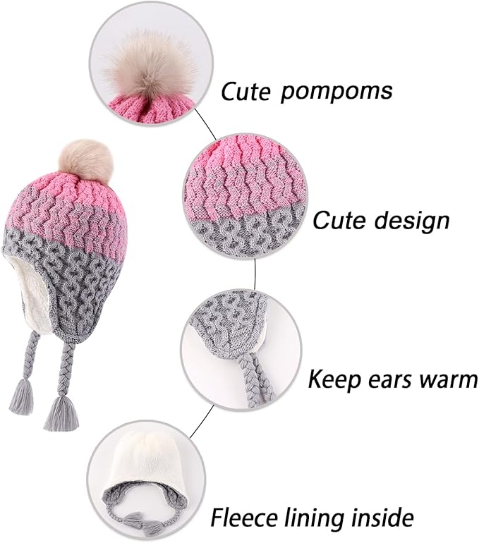 LANGZHEN Toddler Kids Infant Winter Hat,Earflap Knit Warm Cap Fleece Lined Beanie for Baby Boys Girls