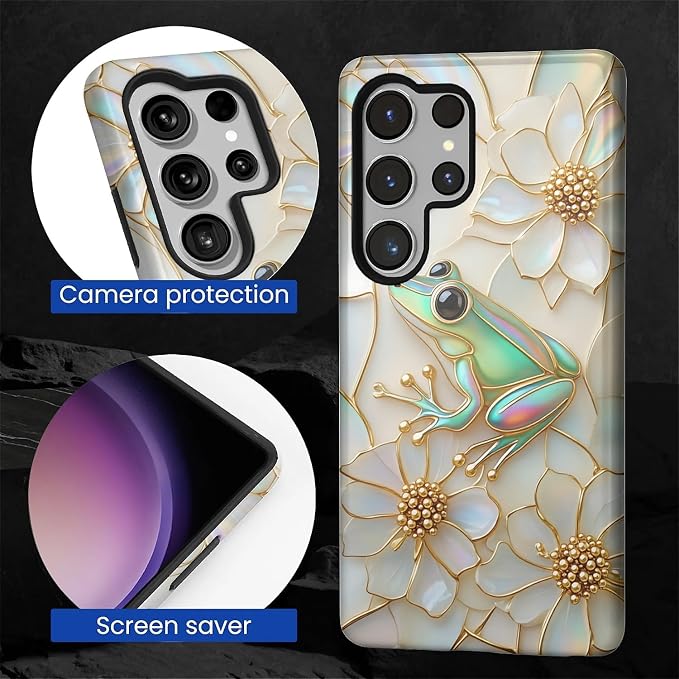 for Samsung Galaxy S25 Ultra Case, Stained Glass Frog Flowers Pattern Glossy 2 - Image 6