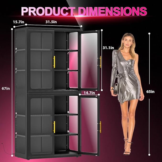 67" Display Cabinet with Glass Doors, 4-Tier Curio Cabinet with Many Color - Image 2