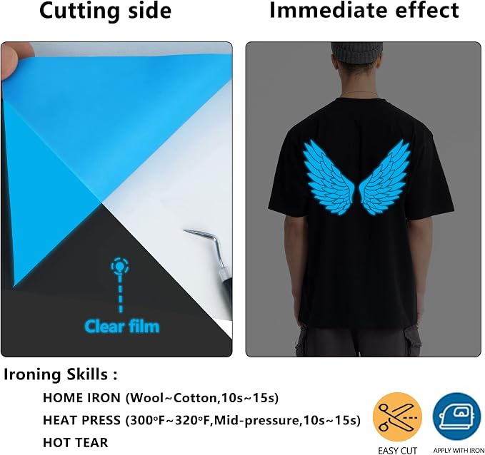 HTVVETUR Glow in The Dark HTV Heat Transfer Vinyl Roll 12 Inch by 5 Feet Iron - Image 5