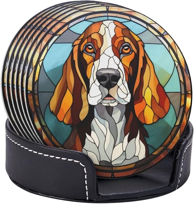 Drink Coaster Set of 6, Basset Hound Dog Mom Lover Gift, Leather Drink Coasters - Image 5