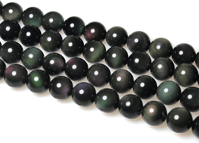 MJDCB Rare Collection Natural Stone Beads Rainbow Obsidian Round Loose Beads - Image 5