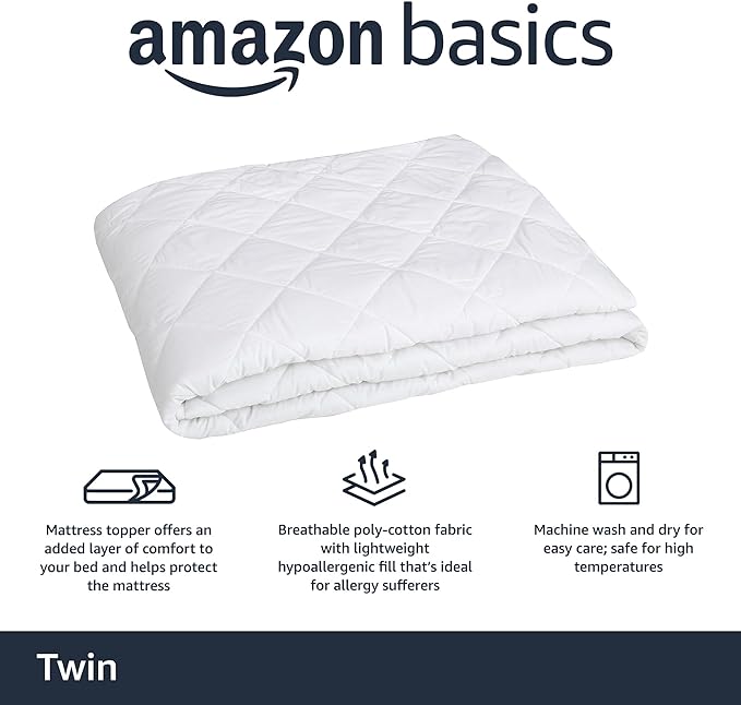 Amazon Basics Hypoallergenic Quilted Mattress Topper Pad, 18 Inches Deep - Image 2
