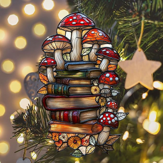 Forest Mushroom Books Acrylic Suncatcher Stained Glass Effect Window Car - Image 6