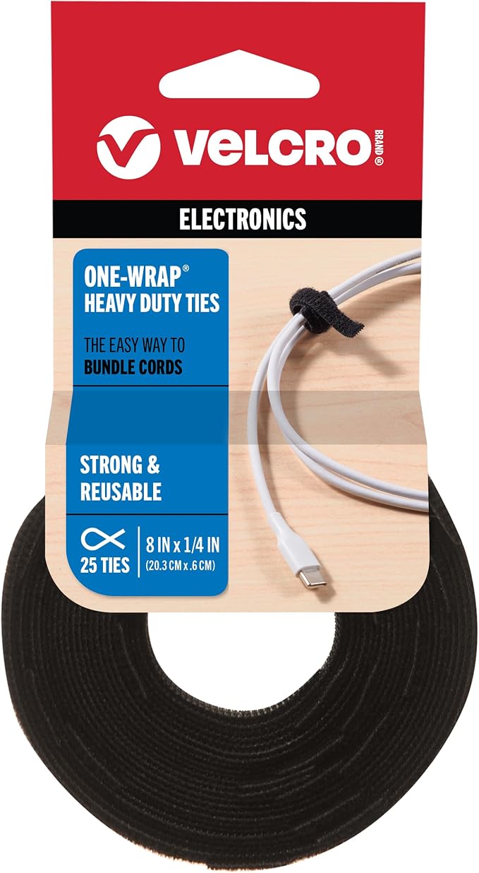 VELCRO Brand ONE-WRAP Cable Ties, Strong Construction Narrow Width 1/4 in x 8 by VELCROBrand
