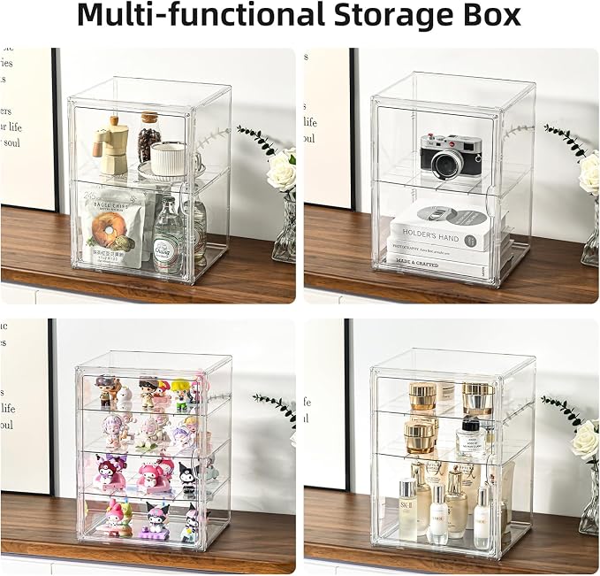 2 Pack 4 Tier Display Case for Collectibles, Storage Container - Image 7