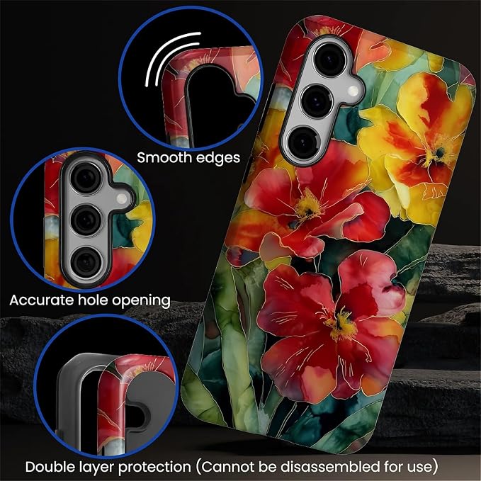 Case for Samsung Galaxy S24 FE Case, Vintage Floral Girly Design Hybrid Dual - Image 5