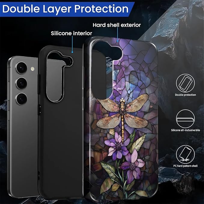 for Samsung Galaxy S23 Plus Case, Stained Glass Dragonfly Pattern Glossy 2 in 1 - Image 3