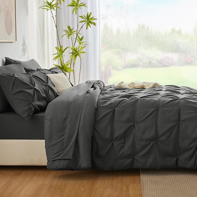 CozyLux Twin XL Comforter Set Dark Grey, 5 Pieces Twin Extra Long Pintuck Bed - Image 8
