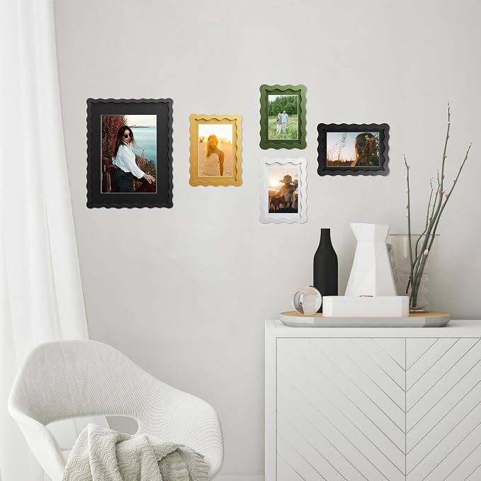 8x10 Picture Frame with Mat for 5x7, Wavy Edge Wooden Real Glass Photo Frame - Image 3