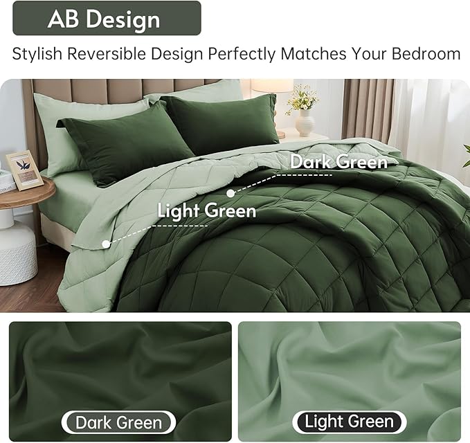 MUXHOMO 7 Pieces Queen Comforter Set, Reversible Bed in a Bag Queen Size - Image 3