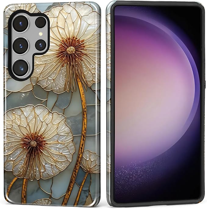 for Samsung Galaxy S25 Ultra Case, Dandelion Stained Glass Pattern Glossy 2 in by Teonvpu