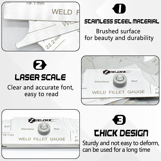 ZeeDix Metal Fillet Weld Gauge Set | Stainless Steel Welding Inspection Gauge - Image 3