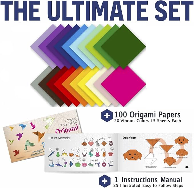 Origami Paper - 100 Origami Paper Kit - Set Includes, 100 Sheets 20 Colors 6x6 - Image 2