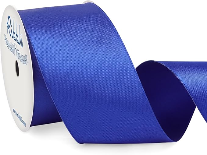 Ribbli Royal Blue Double Faced Satin Wired Ribbon 2.5 Inch Blue Christmas Ribbon by Ribbli