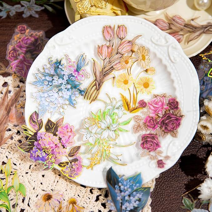 80Pcs Natural Flower Stickers for Scrapbooking, Self-Adhesive Transparent - Image 5