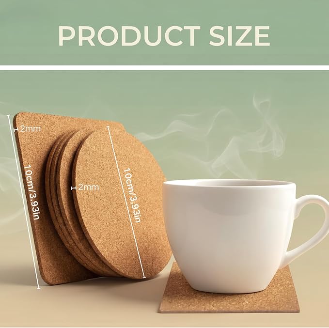 30 Pcs Adhesive Cork Sheets for DIY Coaster, 4 Inch Round and Square - Image 3