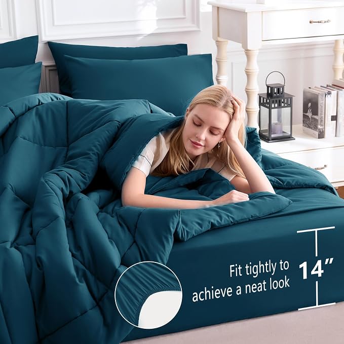 CozyLux Full Size Comforter Set Lyons Blue, 7 Pieces Bed in a Bag, All Season - Image 5