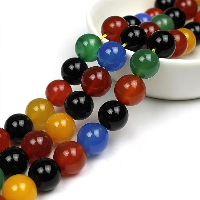 MJDCB AAA Natural Multicolor Agate Beads Round Colorful Stone Energy Healing - Image 6