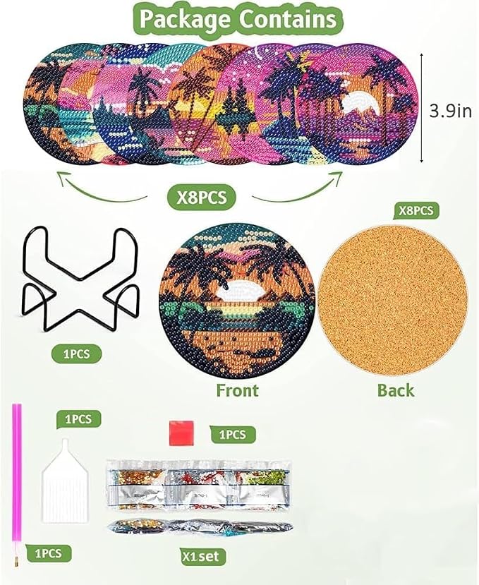 Clendo 8Pcs Diamond Painting Coasters Kits, DIY Landscape Diamond Art Coaster - Image 6