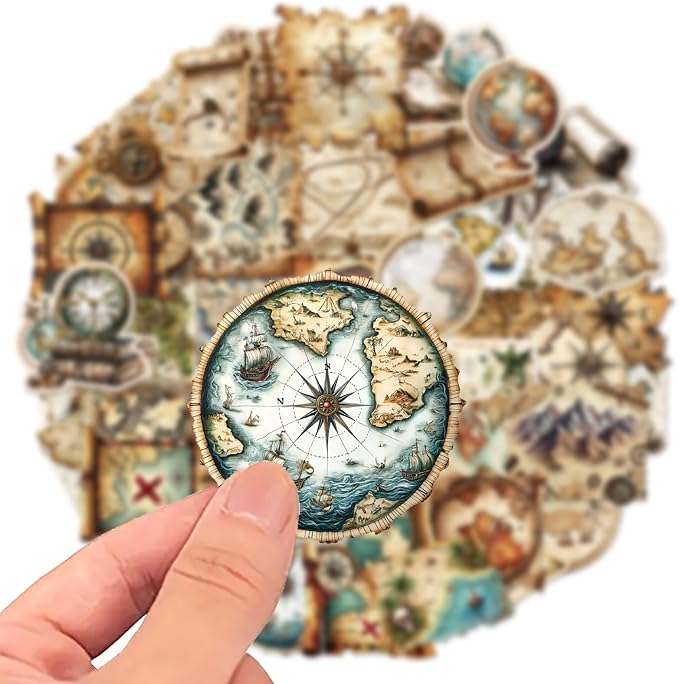 PRSTINCOL 100Pcs Vintage Sticker Pack, Cute Map Design Scrapbook Supplies - Image 5