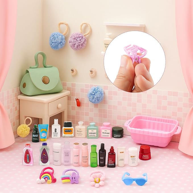 93 PCS Miniature Dollhouse Accessories Dollhouse Bathroom and Makeup Set - Image 5