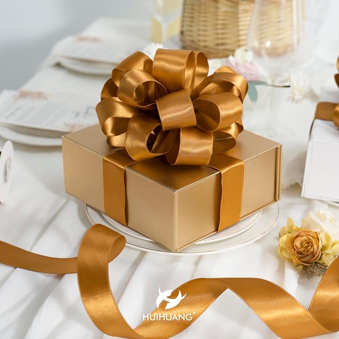HUIHUANG Copper Satin Wired Ribbon 1-1/2 inch Copper Colored Wire Christmas - Image 3