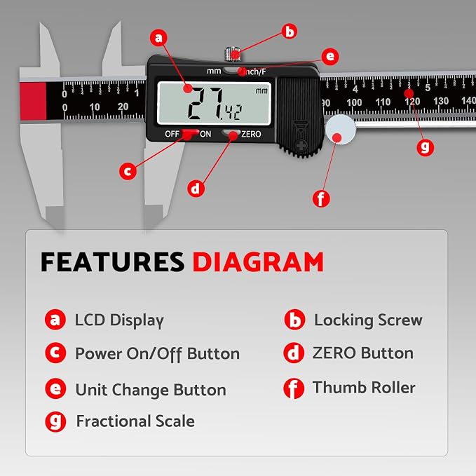 S&F STEAD & FAST Digital Calipers 6 inch, Caliper Measuring Tool, Stainless - Image 8