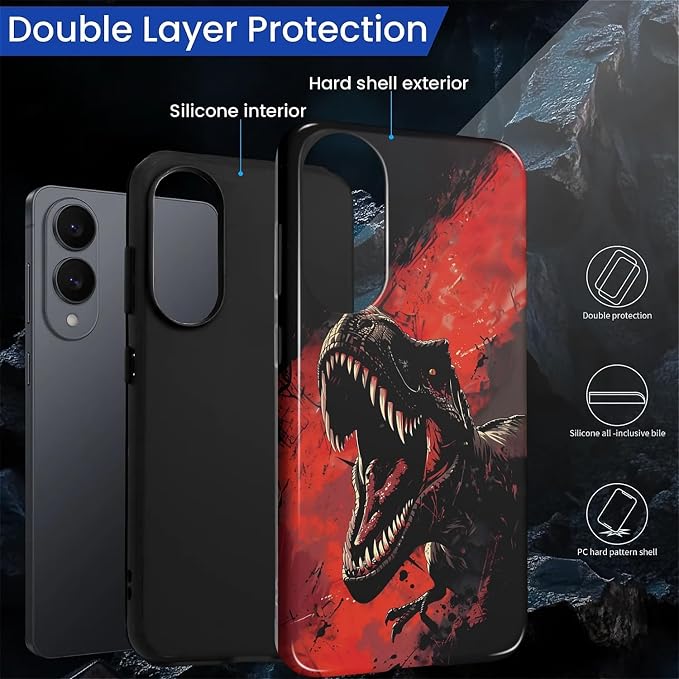 for Samsung Galaxy S25 Edge Case, Cool Dinosaur Red Black Pattern Glossy 2 in 1 - Image 3
