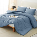 CozyLux Oversized Queen Comforter Set Grayish Blue, 3 Pieces 98x98 Solid by CozyLux