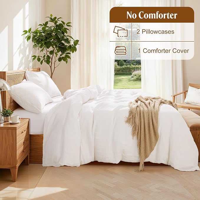 LBRO2M 100% France Linen Duvet Cover Set Queen Size 3 Pcs Natural Flax - Image 4
