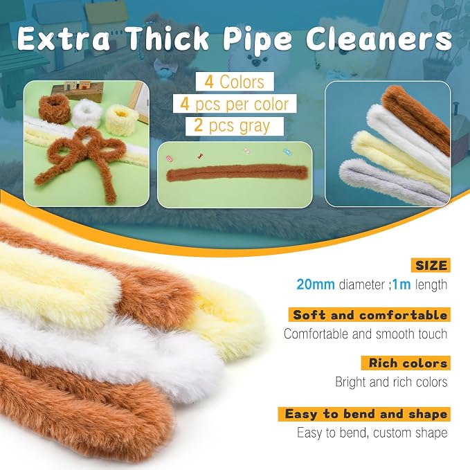 ZXIIXZ 104 Pcs Pipe Cleaners Craft, Cute Large Plush Pipe Cleaner Supplies Kit - Image 3