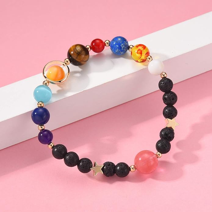 Women Stone Bead Charm Bracelet Universe Galaxy the Eight Planets Nine Planets - Image 4