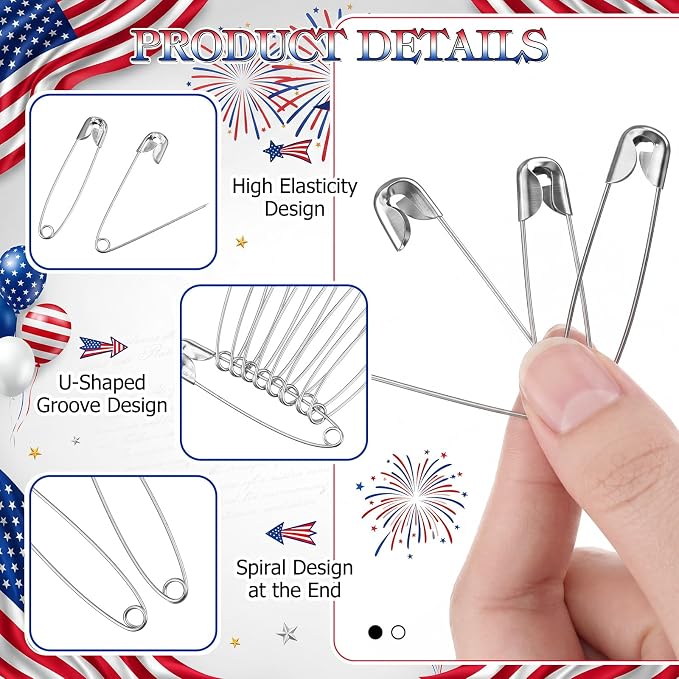 40 Safety Pin Fashion Bulk Include Safety Pin and Small Beads, Flag Bead Craft - Image 3