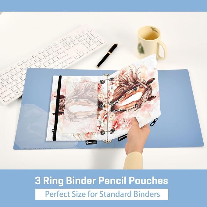 Brown Horse Watercolor Flower Pencil Pouch - Image 4