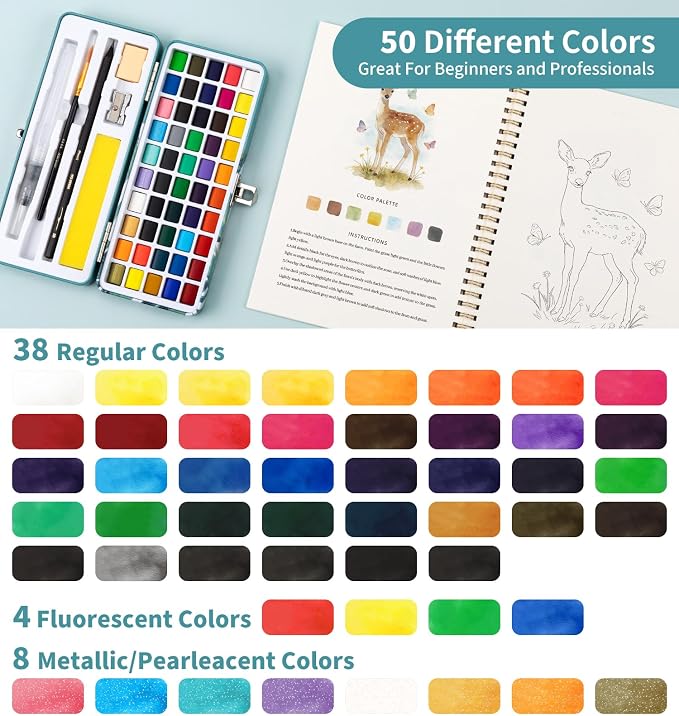 Watercolor Workbook Animals, Water Coloring Book, 12 Different Patterns of - Image 6