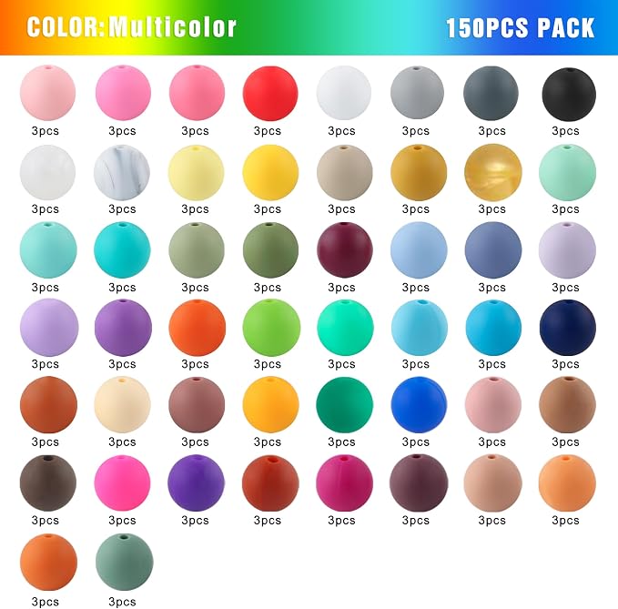 150Pcs Silicone Beads 15mm Mix Color, Bulk Silicone Beads 15mm - Image 2