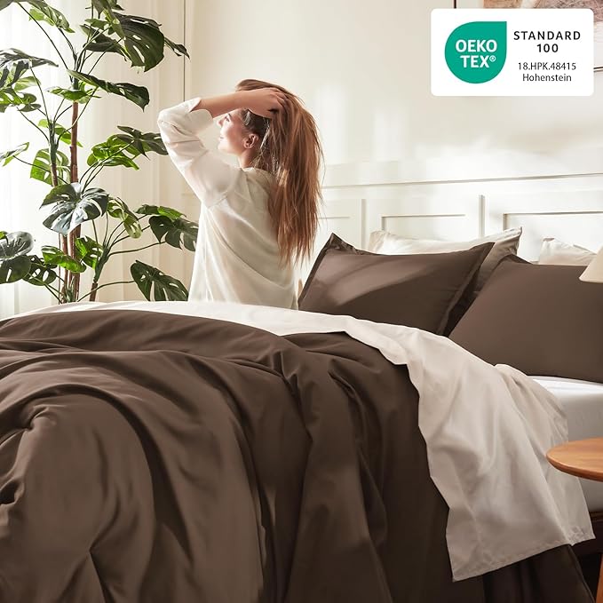 Litanika Brown Comforter Set Full Size, 3 Pieces Lightweight Solid Bedding - Image 4