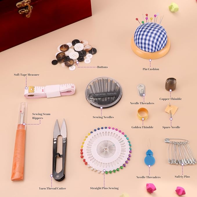 Handheld Sewing Machine, with Elegant Wooden Sewing Box and 153-Piece Sewing Kit - Image 5