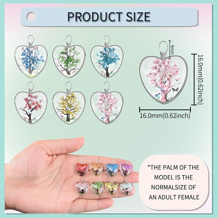 20Pcs Mixed Butterfly Dried Flower Tree Pendants Tree of Life Charms Lacework - Image 2