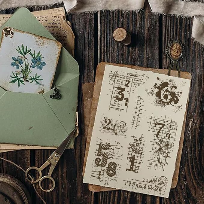GLOBLELAND Vintage Numbers Background Clear Stamps Retro Daisy Transparent - Image 4
