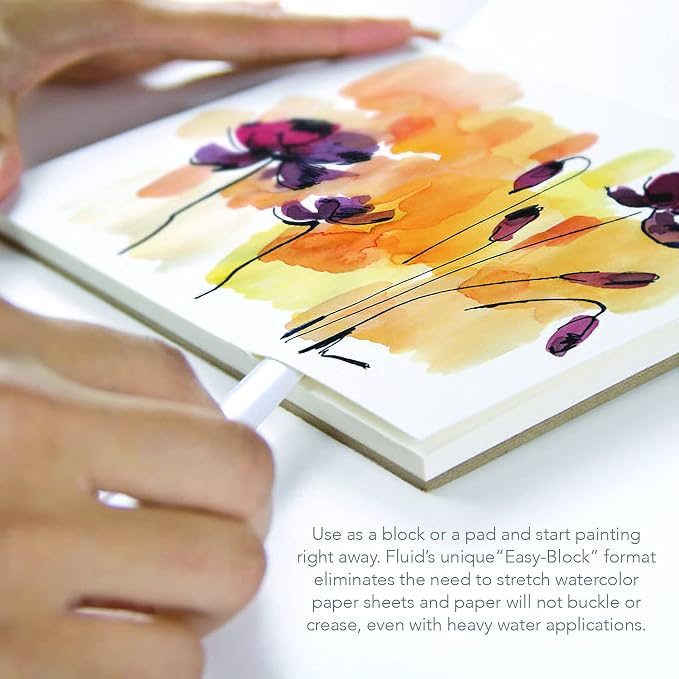 Fluid Watercolor Paper Block, 9 x 12 inches, 15 Sheets, 140 lb Cold Press - Image 2