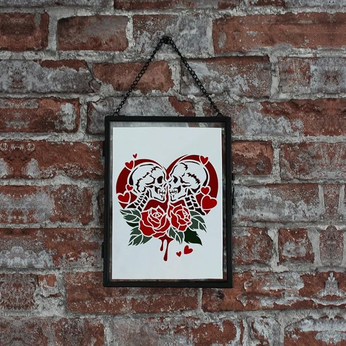 1 Piece Skeleton Lover Rose Craft Art Stencil, 11.8"x11.8" Skull Couple Plastic - Image 6