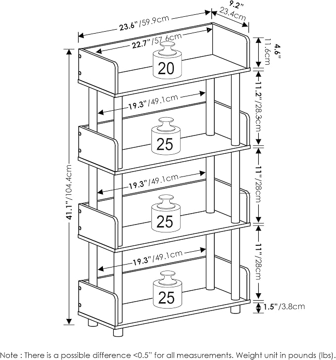 Furinno TURN-N-TUBE 4-Tier Display Shelf, Storage Shelves, Book Shelf, Open - Image 3