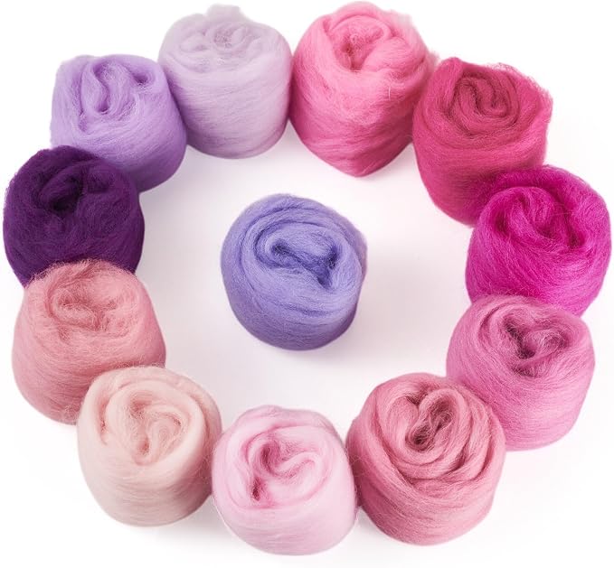12 Colors 60G Purple Needle Felting Wool Roving, DIY Craft Spinning Fibre Wool by BoutigemJewelry