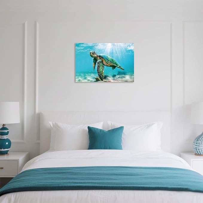 JAPO ART Green Sea Turtle Wall Art Submarine Picture Blue Ocean Animal Painting - Image 6