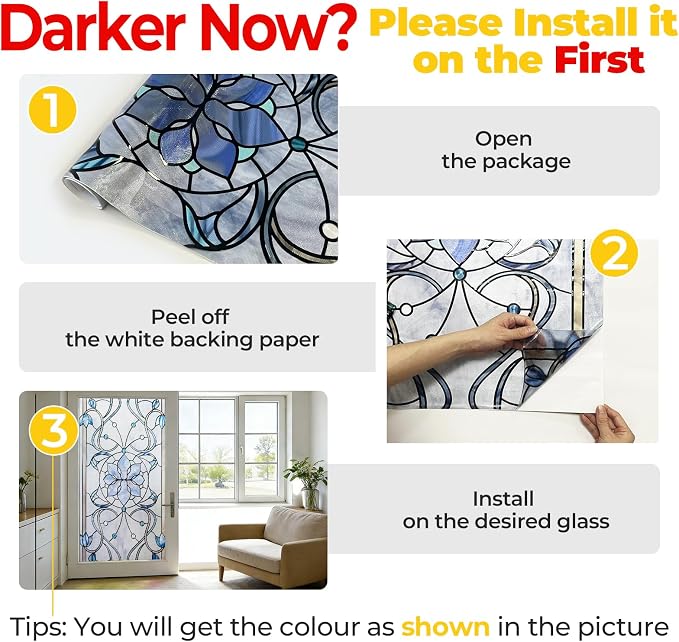 OHTMERU 3D Stained Glass Window Privacy Film, Heat Control UV Blocking Static - Image 6