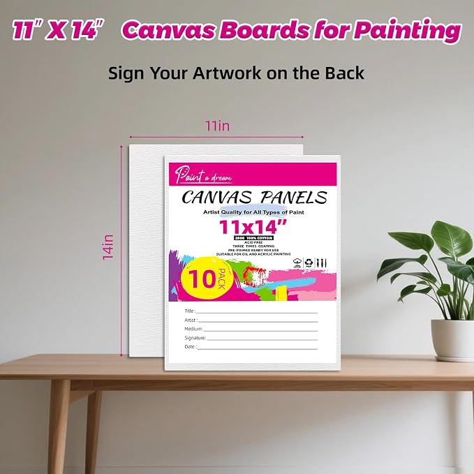 10 Pack 11"x14" Canvas Panels for Painting, Art Painting Supplies | 100% Cotton - Image 2