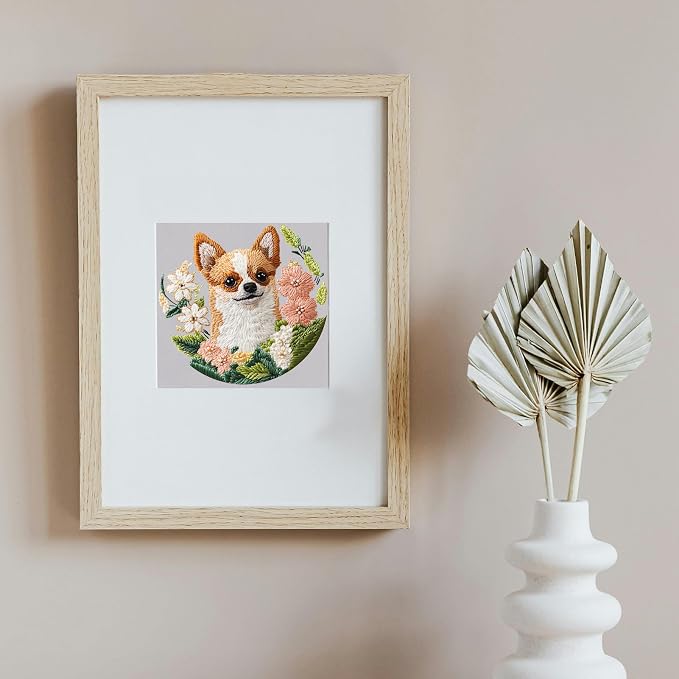 FONNUY Chihuahua Dog Floral Embroidery Kit, Cross Stitch Kits - Image 6