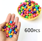 600Pcs Colorful Wooden Beads Large Hole Round Paint Beads Bulk Natural Wood Bead - Image 2